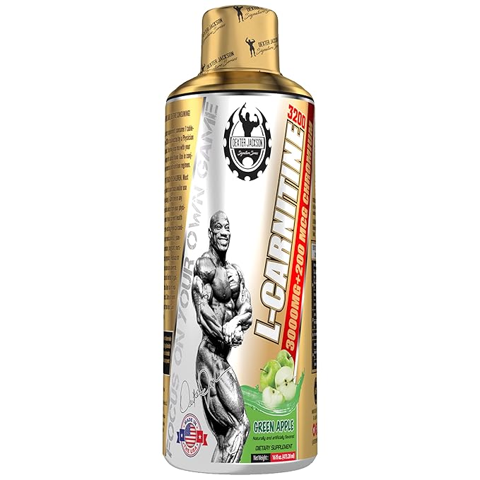 Dexter Jackson L-Carnitine Liquid | Green Apple Flavor | 473.28ml Bottle - Dietary Supplement for Fat Metabolism and Energy Boost - 31 Servings